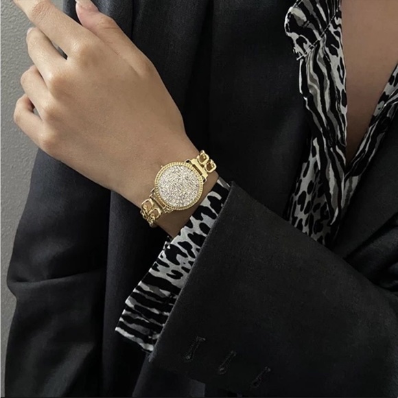 New Gold Bold Face Pave Crystal Bracelet - Picture 2 of 8